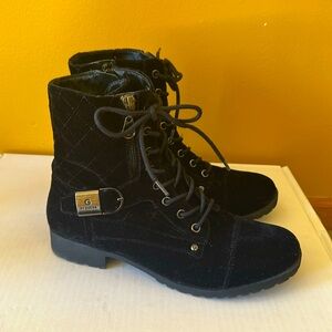 G by Guess Black Velvet Lace Up Zipper Botties